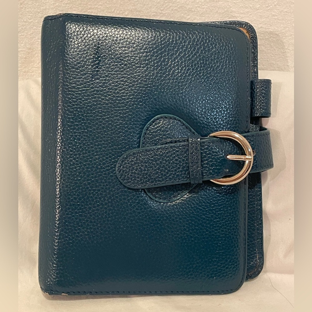 Franklin Covey Pebbled Leather Compact Planner in Deep Teal with Gold Buckle